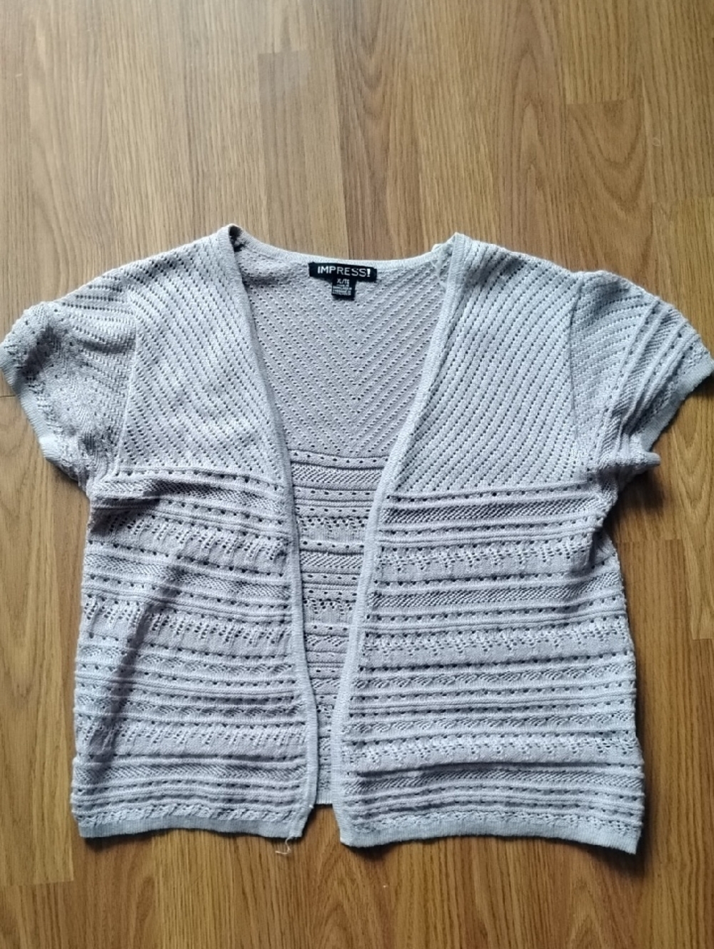 imPRESS Light Cream Short-Sleeve Open Knit Cardigan
